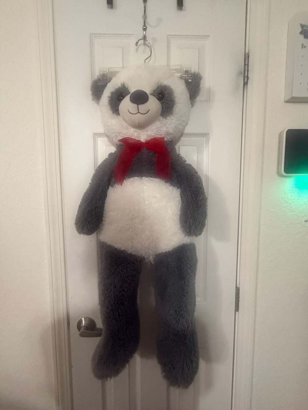 Anico Giant Plush Panda Stuffed Animal with Heart Embroidered Paw and Red Ribbon